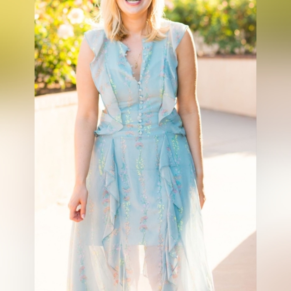 BCBGMaxAzria Light Blue Floral High Low Dress